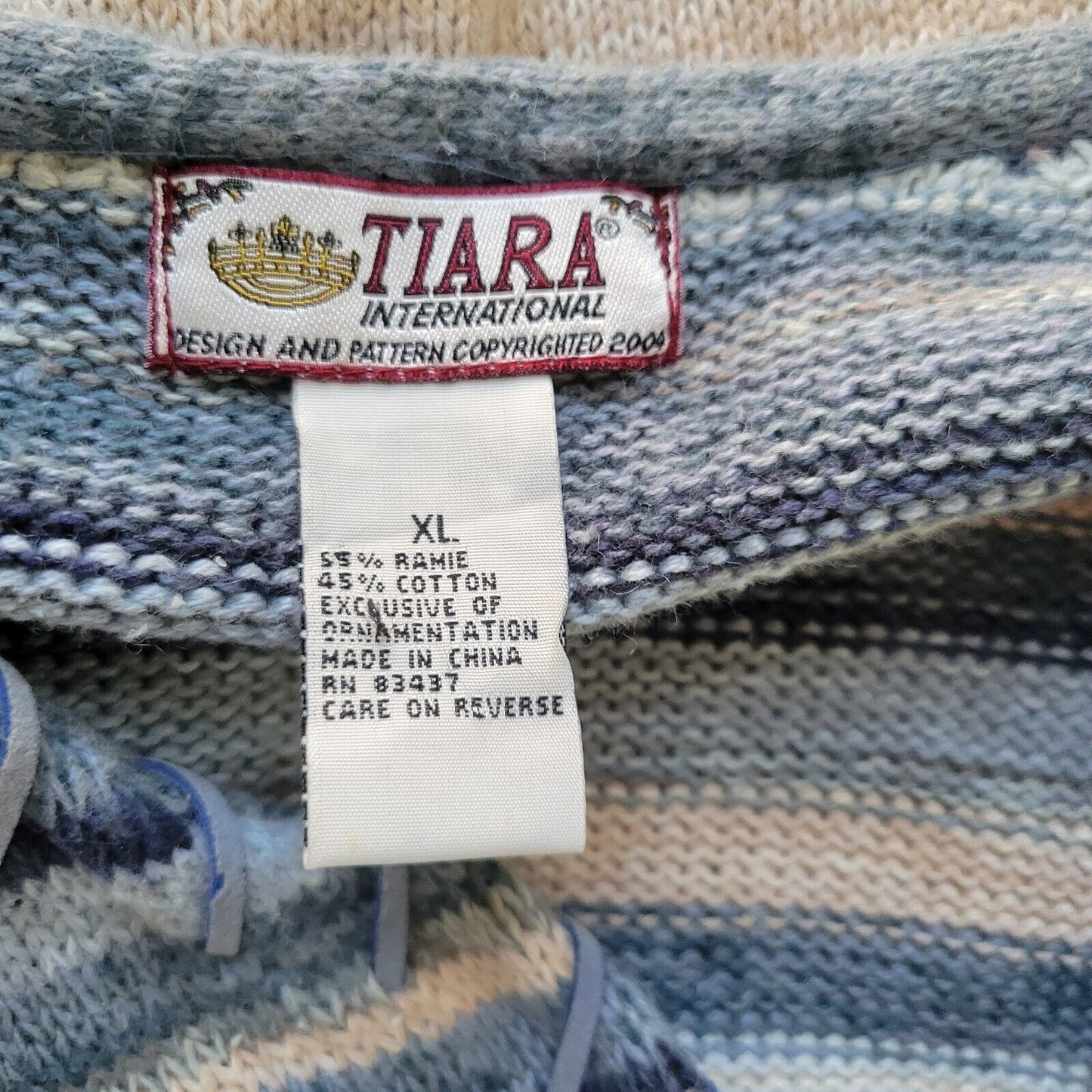 Tiara International Womens Sweater Extra Large XL Cardigan Full Zip Blue Stripe