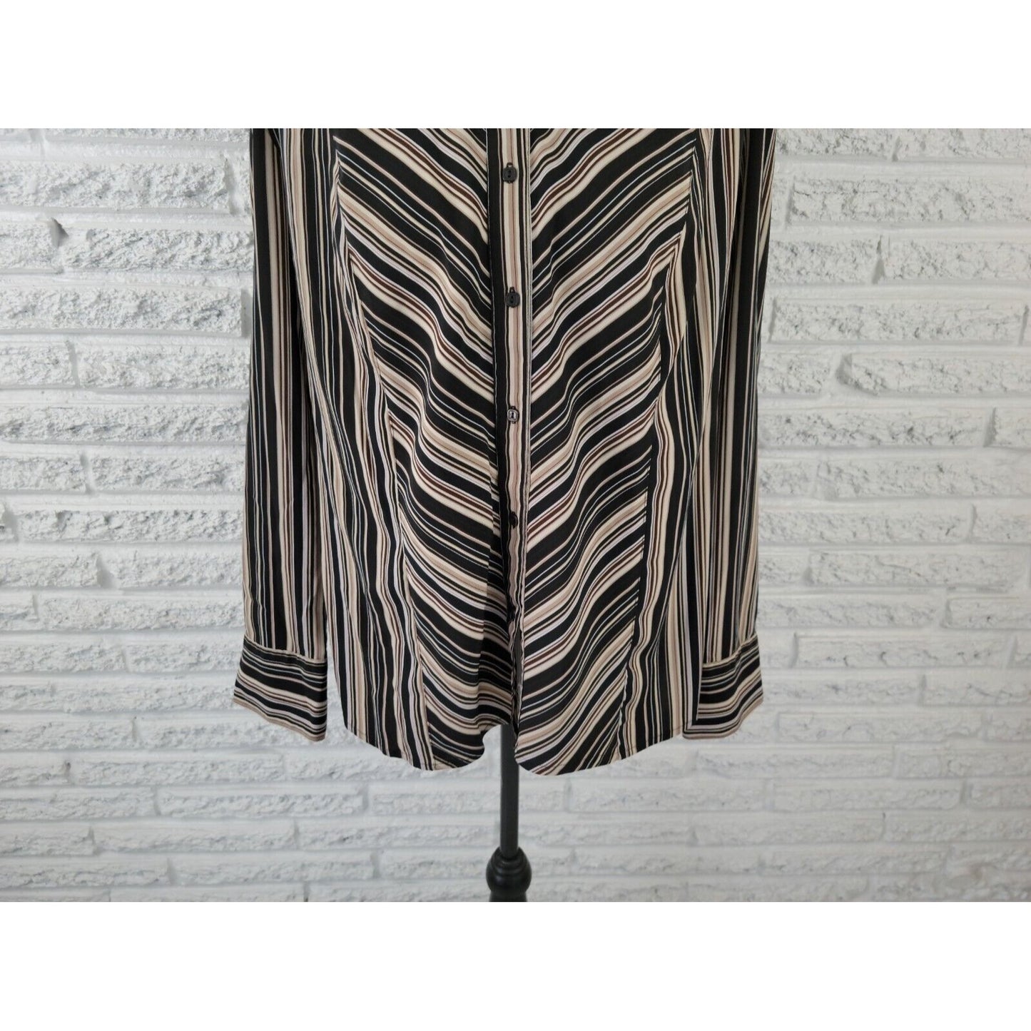 Notations Women Shirt 2X Plus Button Up Collar Black Stripe Long Sleeve Office