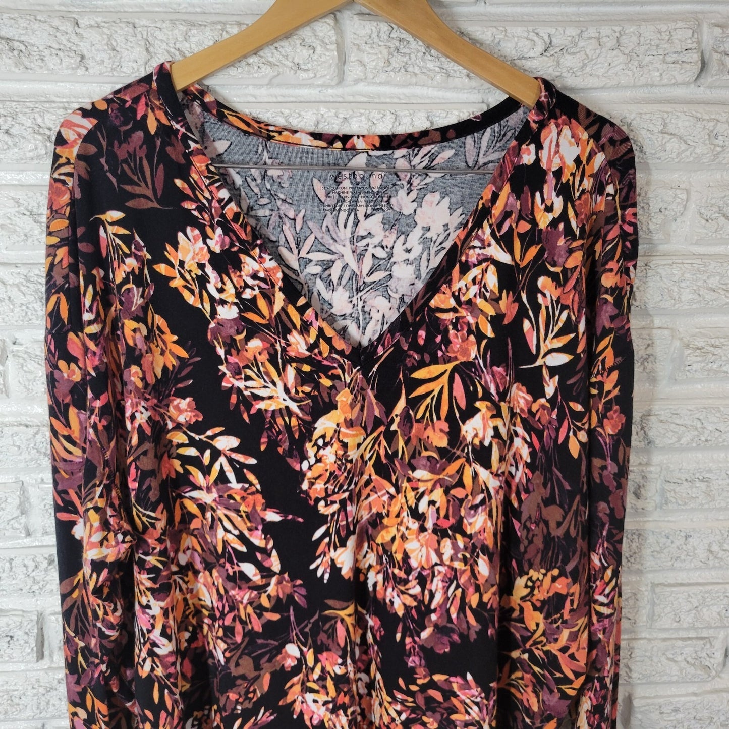 Westbound Womens Top 3X Plus Long Sleeve Knit Orange Black Floral Casual Comfy