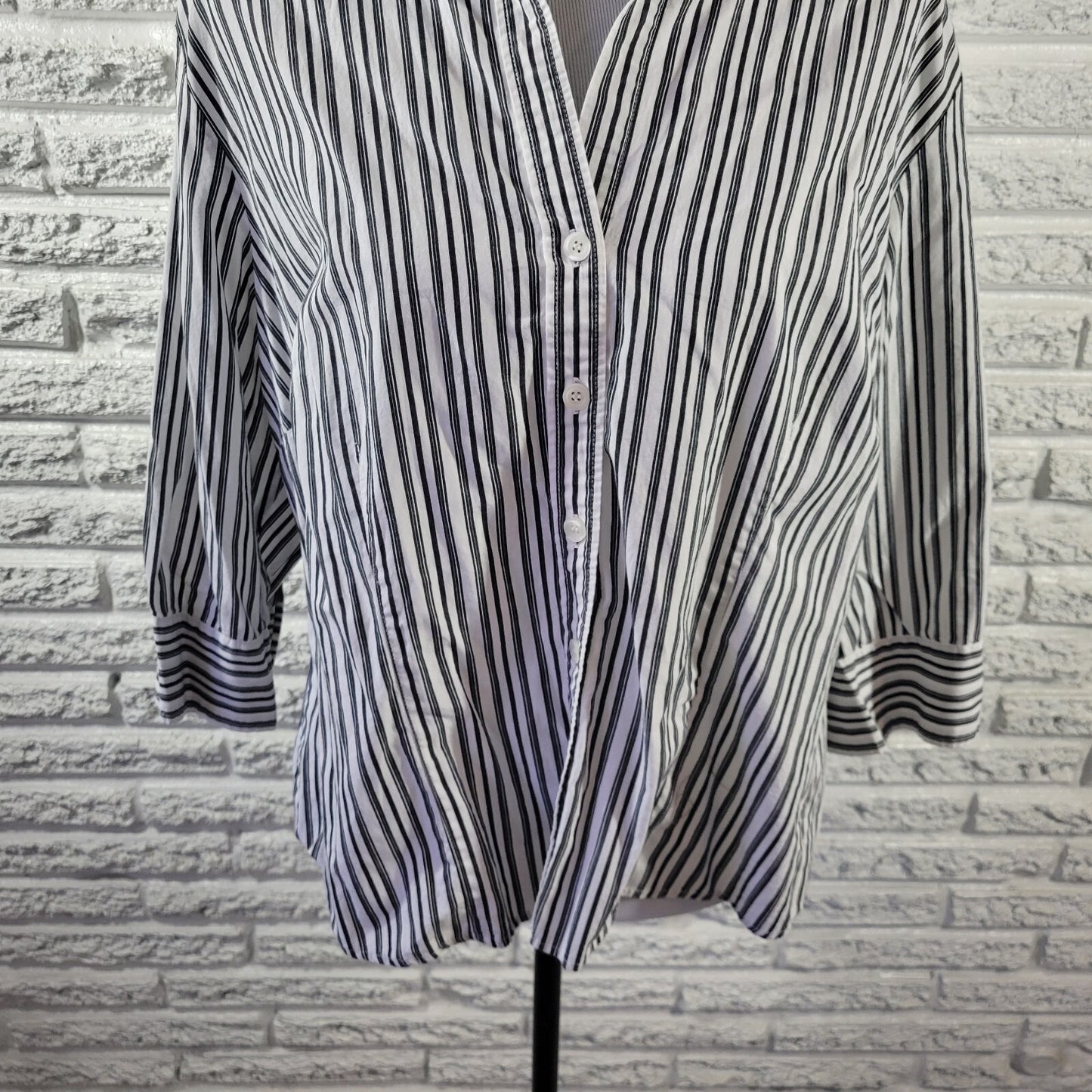 Style Co Womens Top 18W Plus 3/4 Sleeve Black Stripe Cotton Lightweight Collar