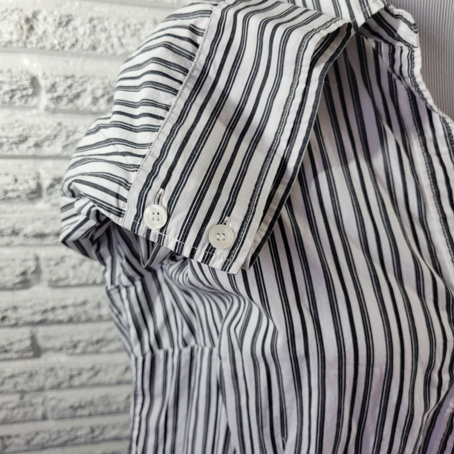 Style Co Womens Top 18W Plus 3/4 Sleeve Black Stripe Cotton Lightweight Collar