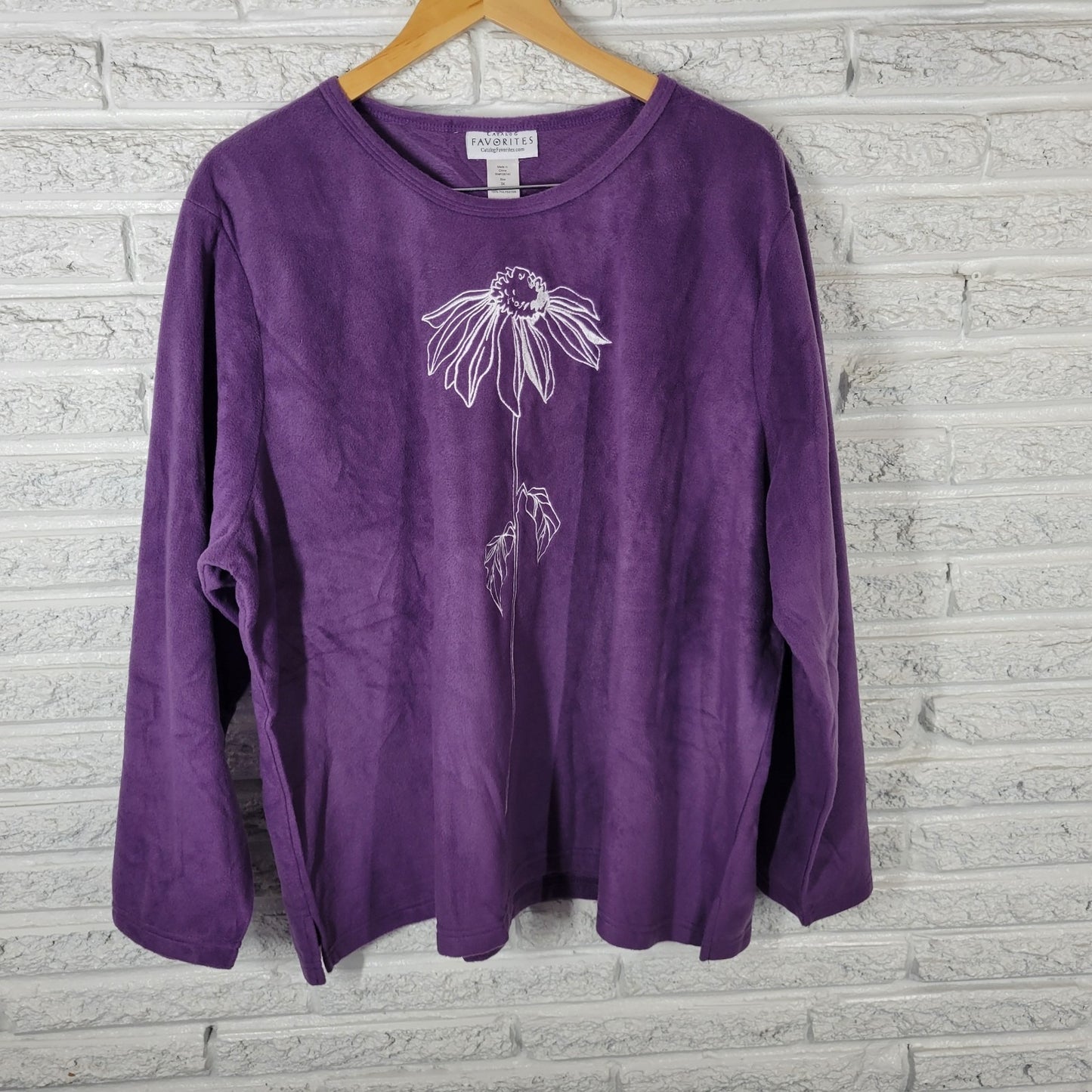 Catalog Favorites Womens Top 3X Plus Sweatshirt Purple Embroider Floral Velour