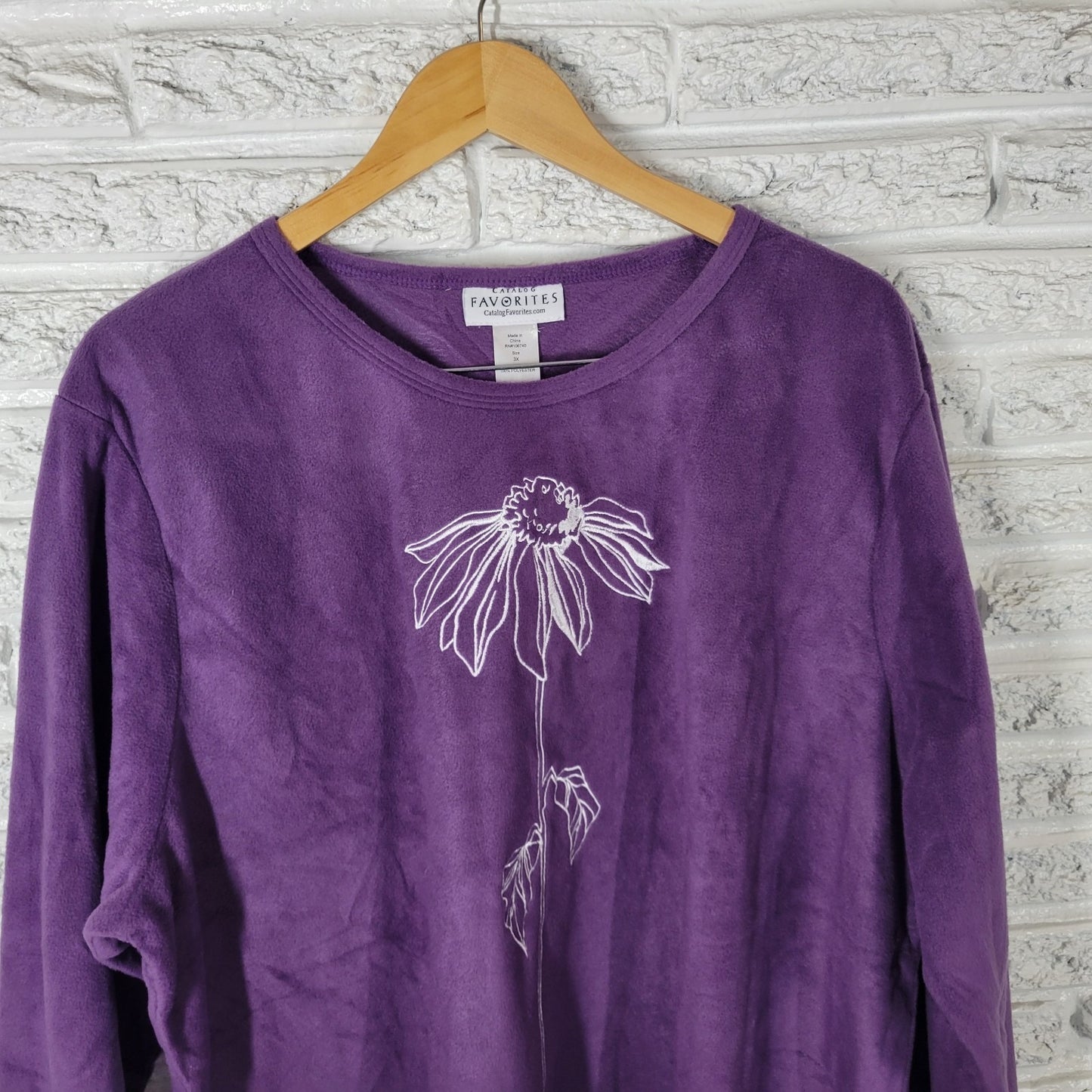 Catalog Favorites Womens Top 3X Plus Sweatshirt Purple Embroider Floral Velour