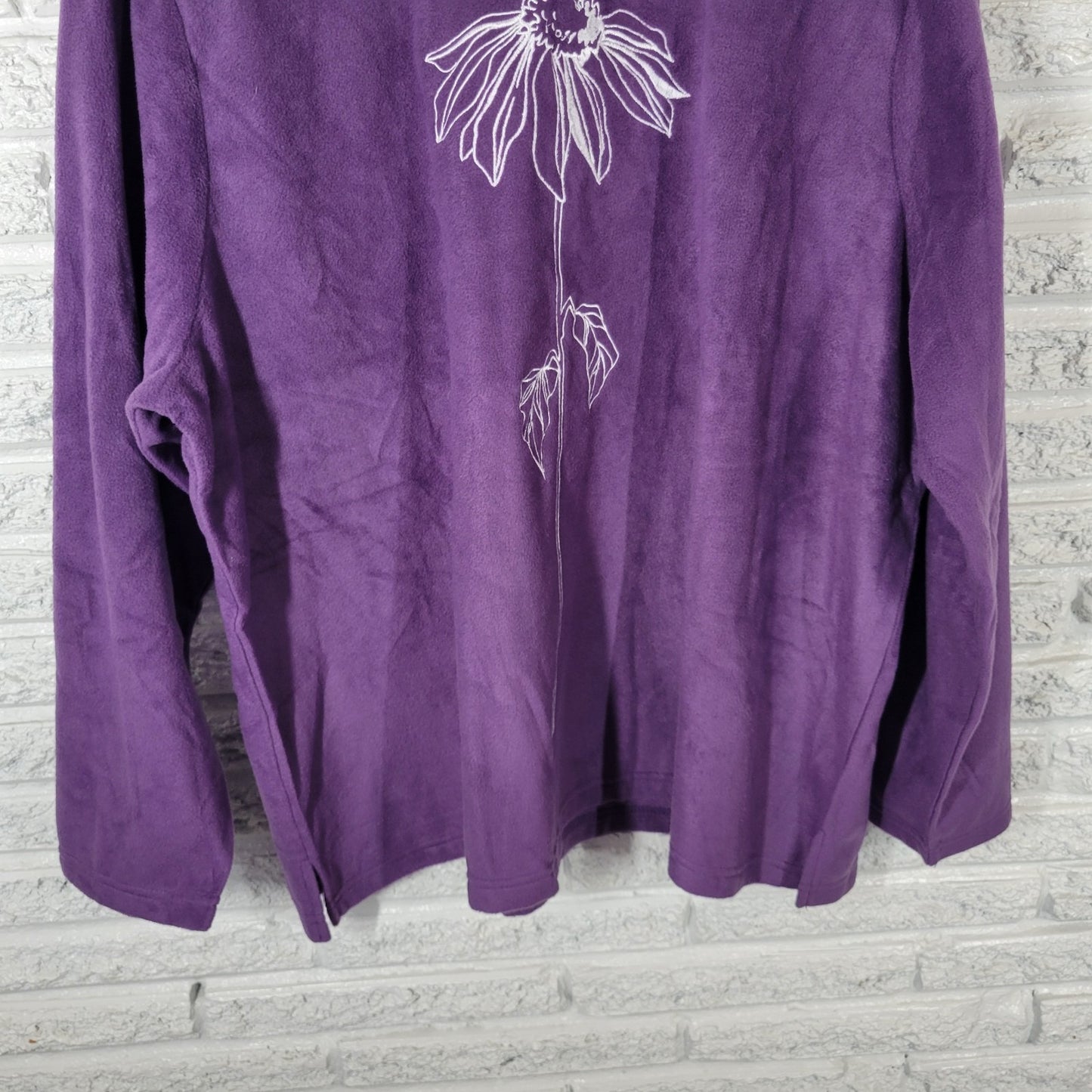 Catalog Favorites Womens Top 3X Plus Sweatshirt Purple Embroider Floral Velour
