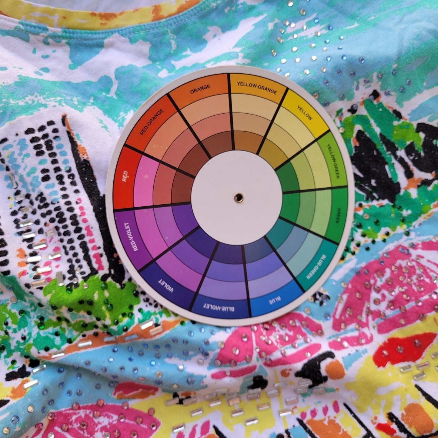 Palm Grove Women Top 1X Plus 3/4 Sleeve Blue Beach Scape Lightweight Rhinestones