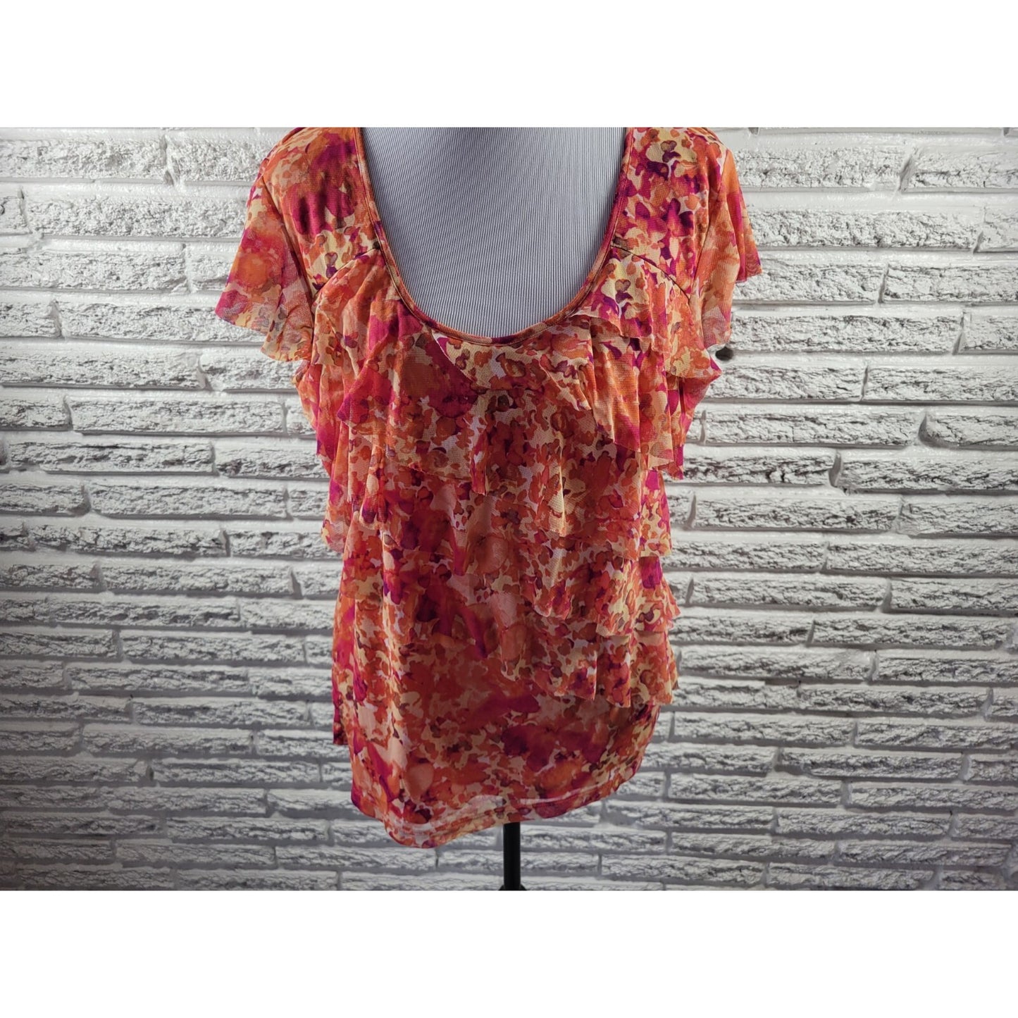 Apt 9 Womens Top Extra Large Flutter Sleeve Mesh Tiered Layered Casual Pink