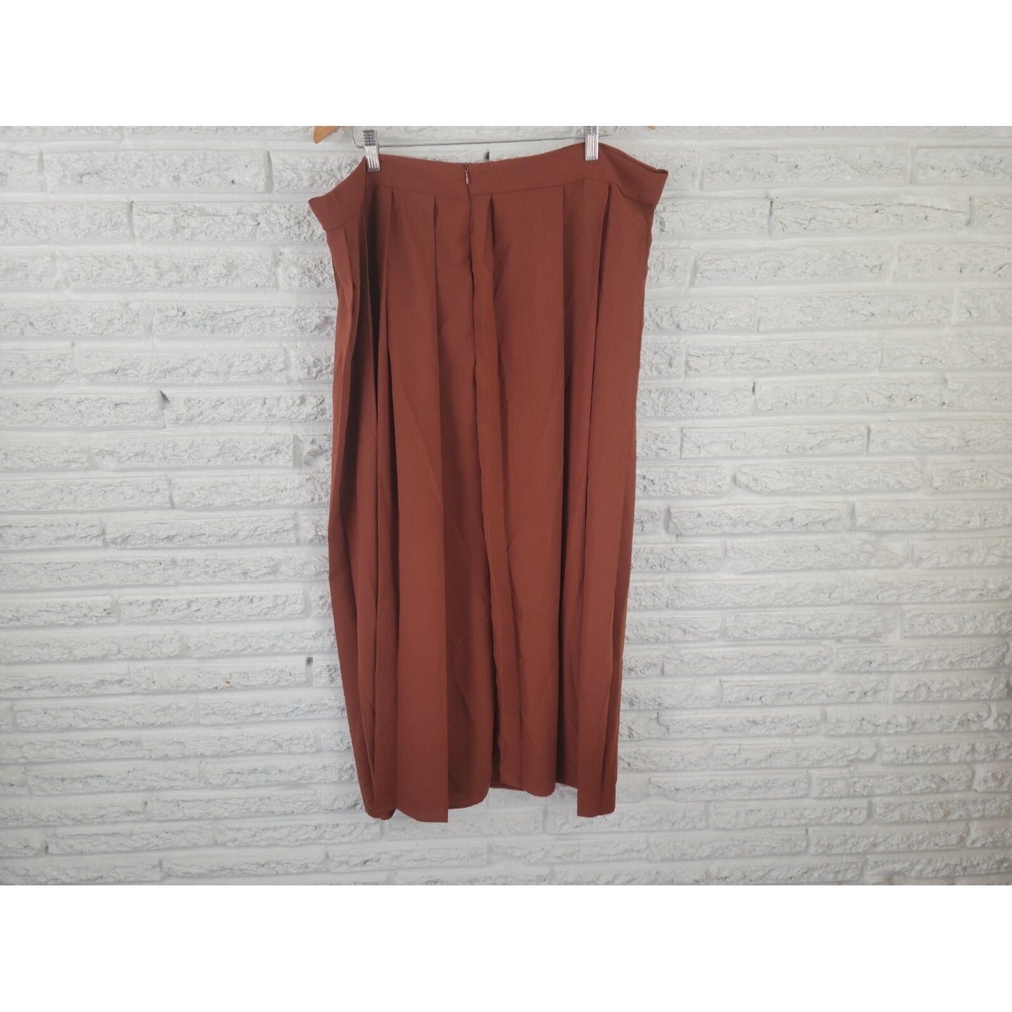 Shein Curve Womens Skirt 4XL Plus Maxi ALine Brown Pleated Career Long Polyester