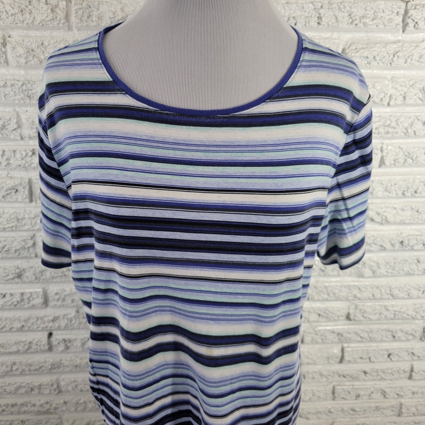 Croft Barrow Womens Top 1X Plus Tee Short Sleeve Blue Stripe Cotton Casual Comfy