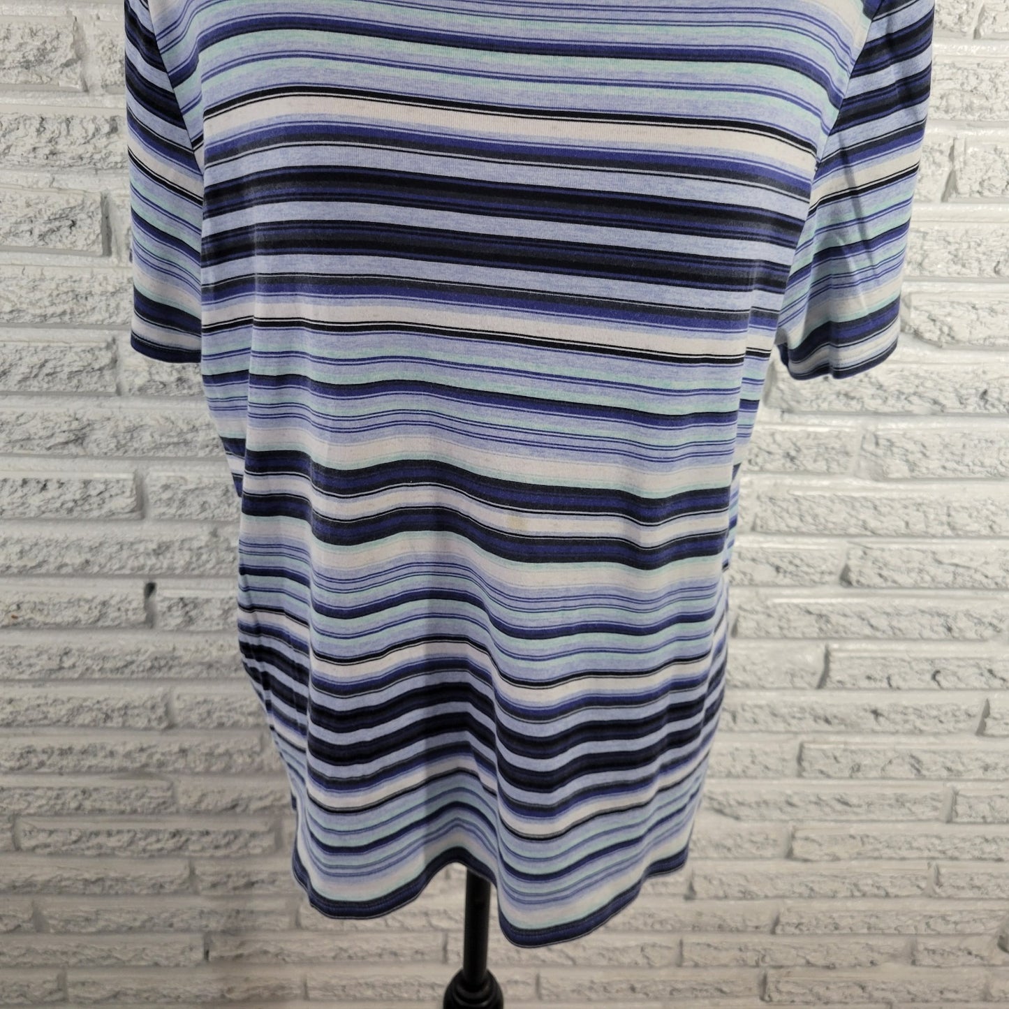 Croft Barrow Womens Top 1X Plus Tee Short Sleeve Blue Stripe Cotton Casual Comfy