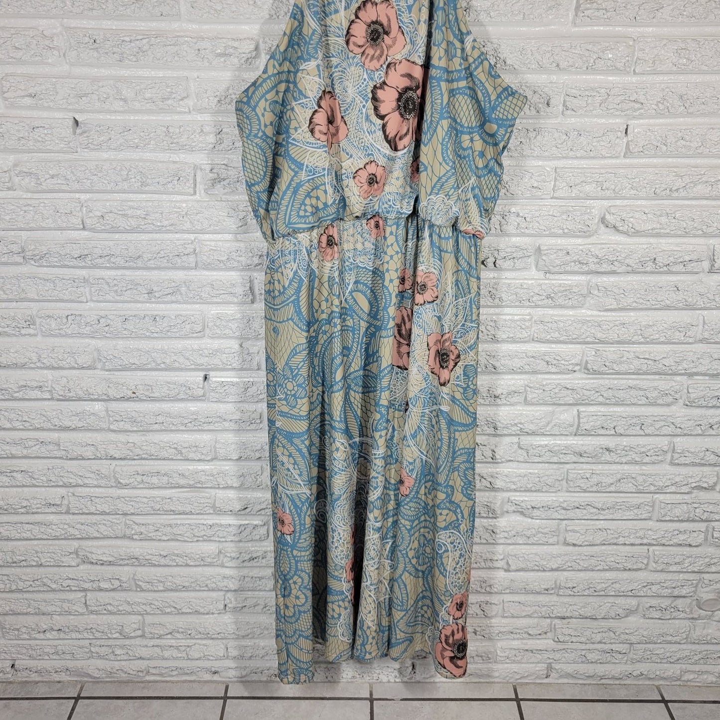 Lily by Firmiana Womens Dress 1XL Plus Maxi Sheath Blue Floral Slip Sleeveless