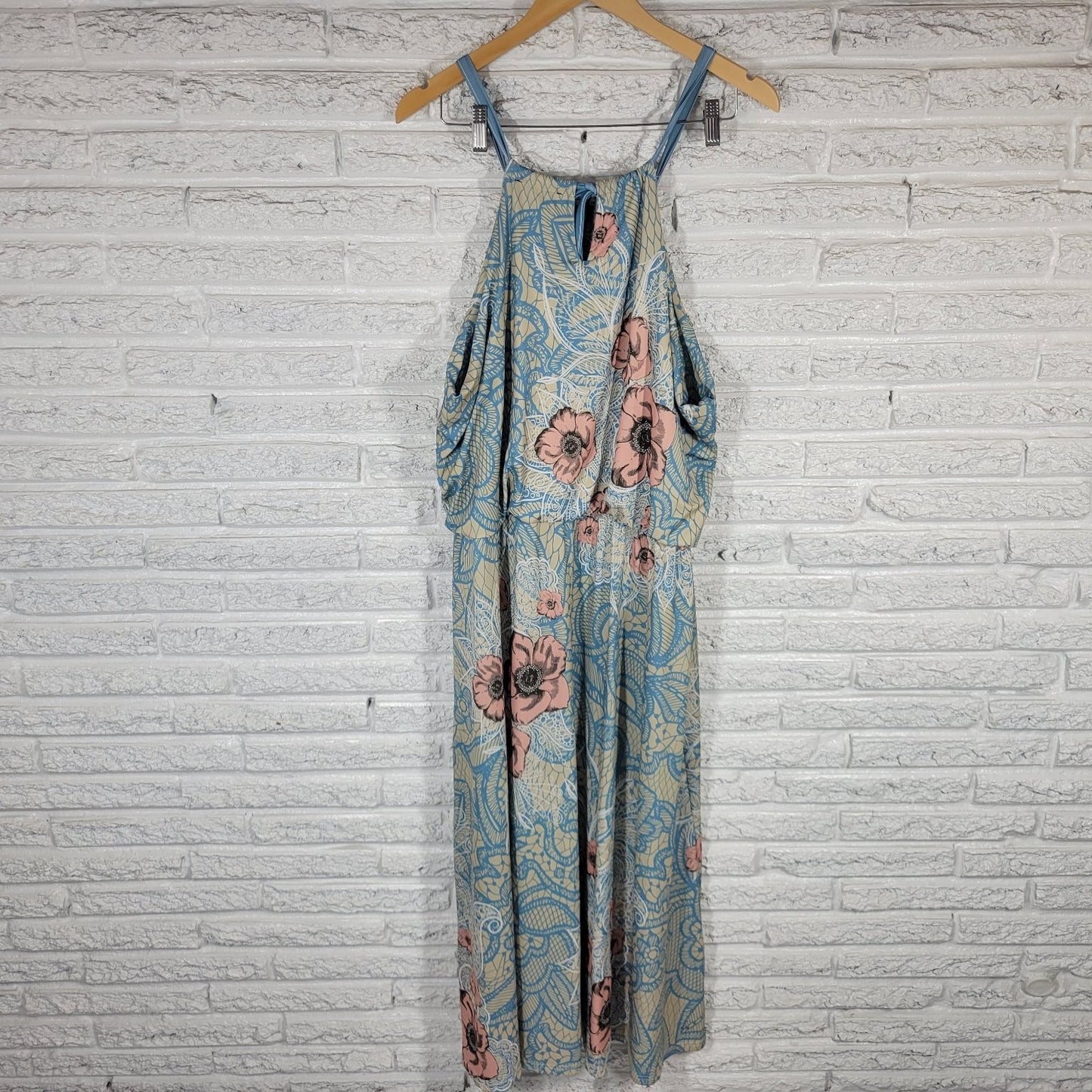 Lily by Firmiana Womens Dress 1XL Plus Maxi Sheath Blue Floral Slip Sleeveless