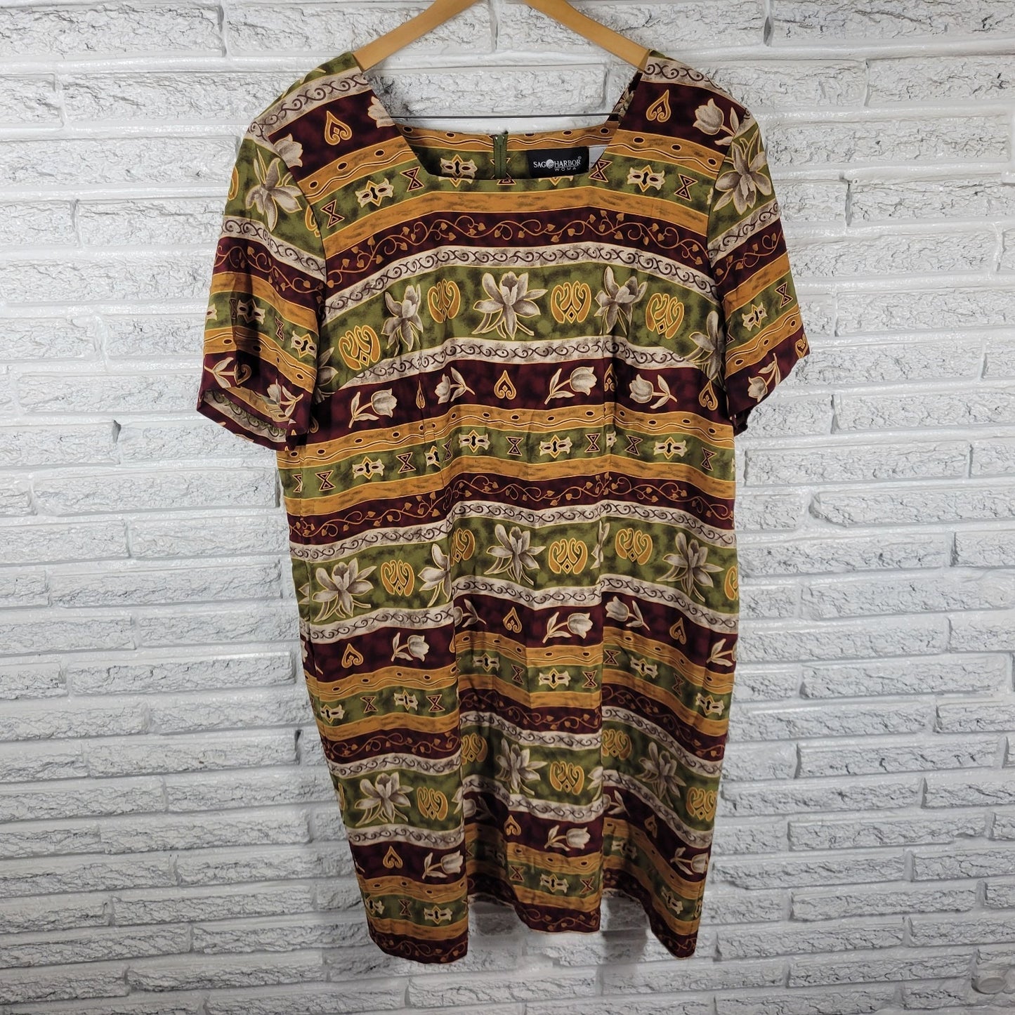 Sag Harbor Women's 26W Plus Size Dress Brown Geometric Square Neck GEO179E