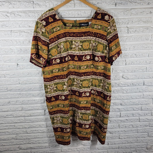 Sag Harbor Women's 26W Plus Size Dress Brown Geometric Square Neck GEO179E