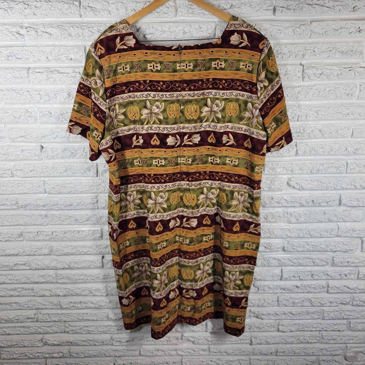 Sag Harbor Women's 26W Plus Size Dress Brown Geometric Square Neck GEO179E