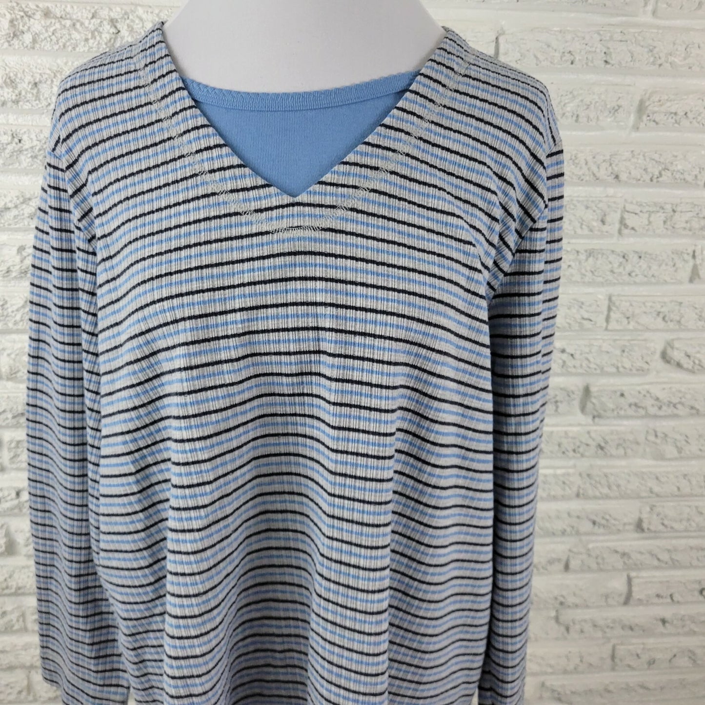 Bobbie Brooks Women Top 22 24 Plus Long Sleeve Pullover Blue Stripe Heavy Knit