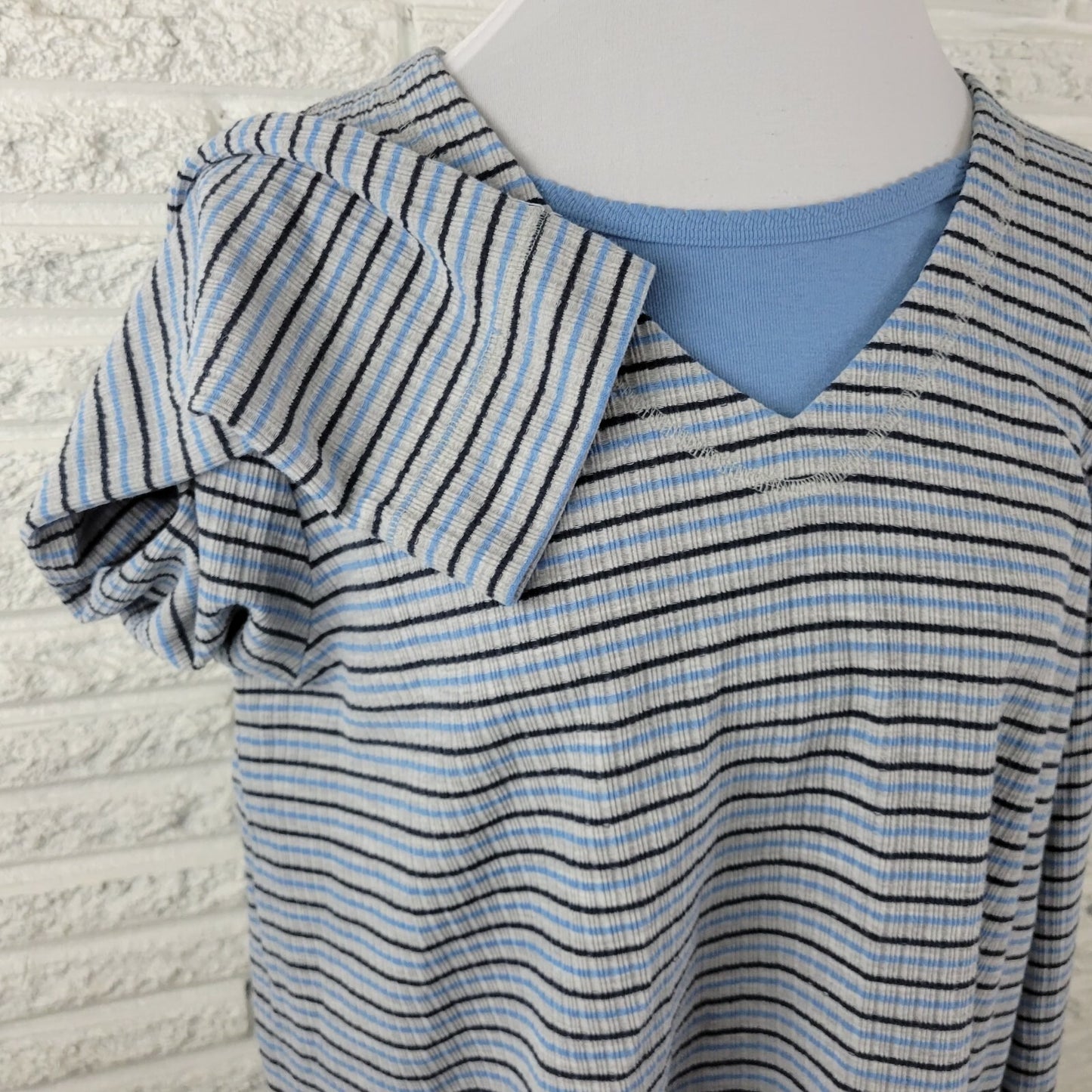 Bobbie Brooks Women Top 22 24 Plus Long Sleeve Pullover Blue Stripe Heavy Knit