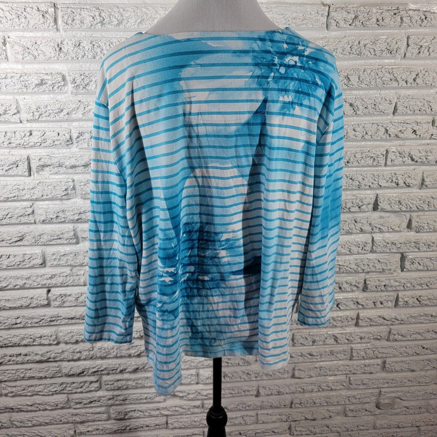 Alfred Dunner Womens Top 2X Plus long Sleeve Blue Stripe Studded Cotton Blend