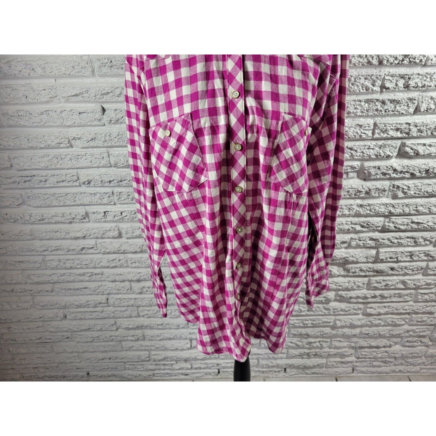 Bit Bridle Womens Top 2X Long Sleeve Purple Plaid Pockets Casual Cotton Collar