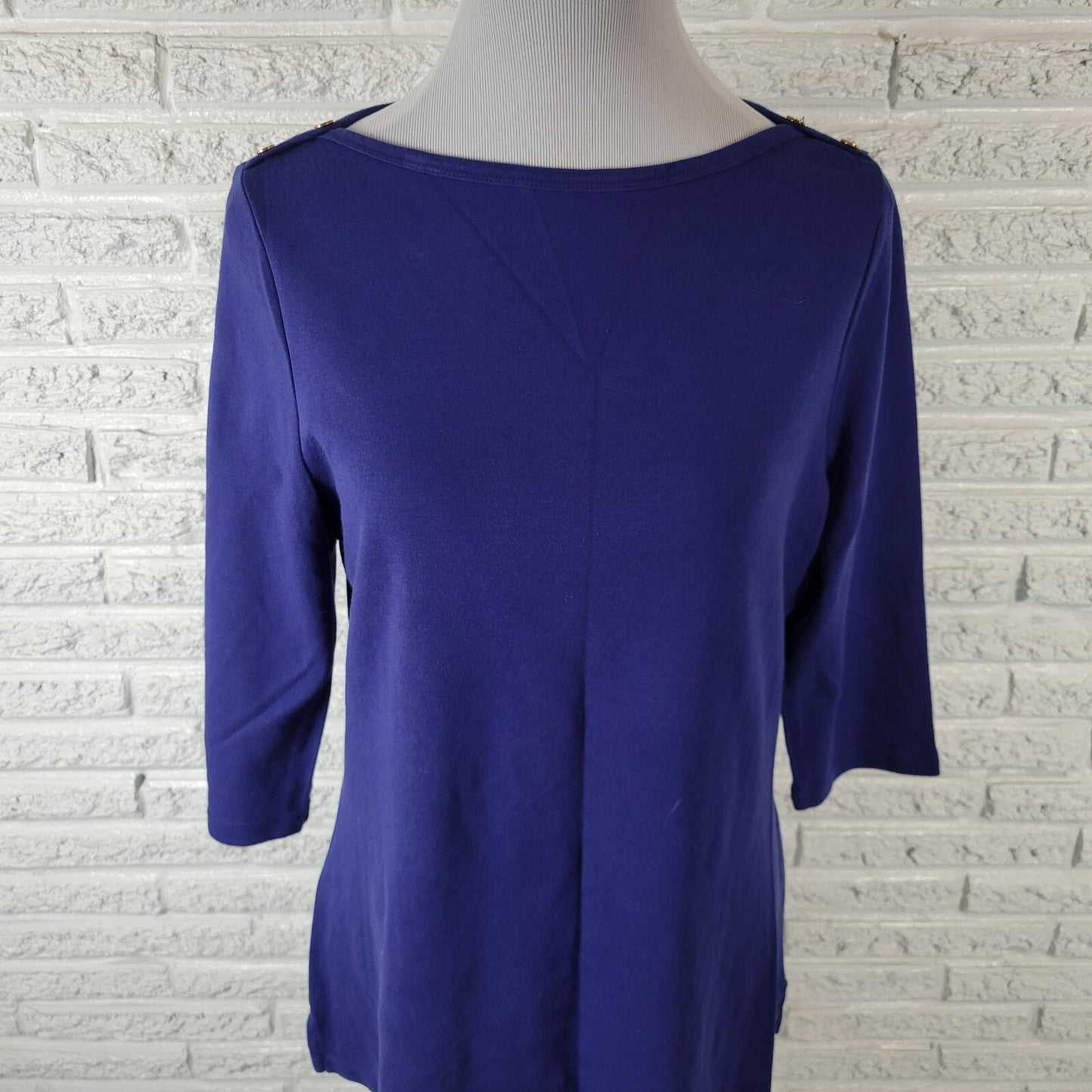 Carole Little Womens Top 1X Plus 3/4 Sleeve Blue Cotton Casual Deco Buttons