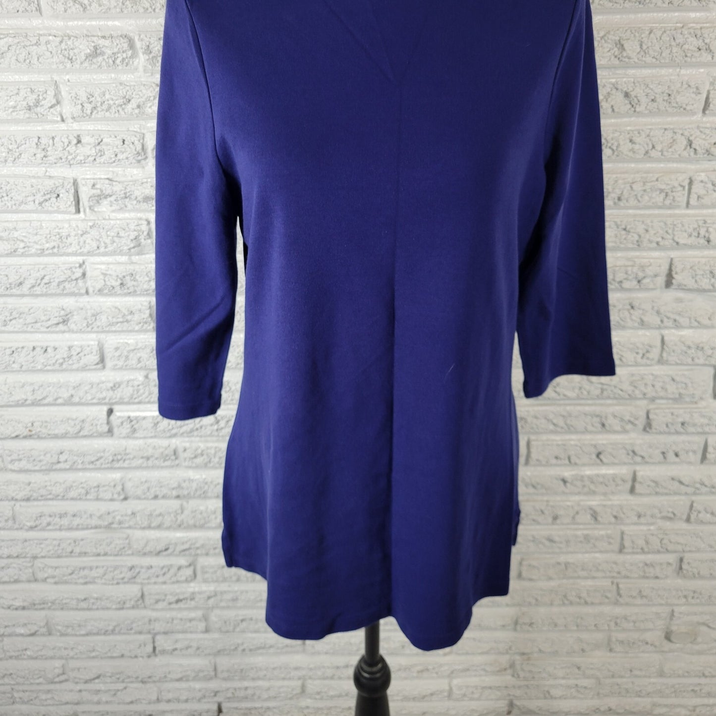Carole Little Womens Top 1X Plus 3/4 Sleeve Blue Cotton Casual Deco Buttons