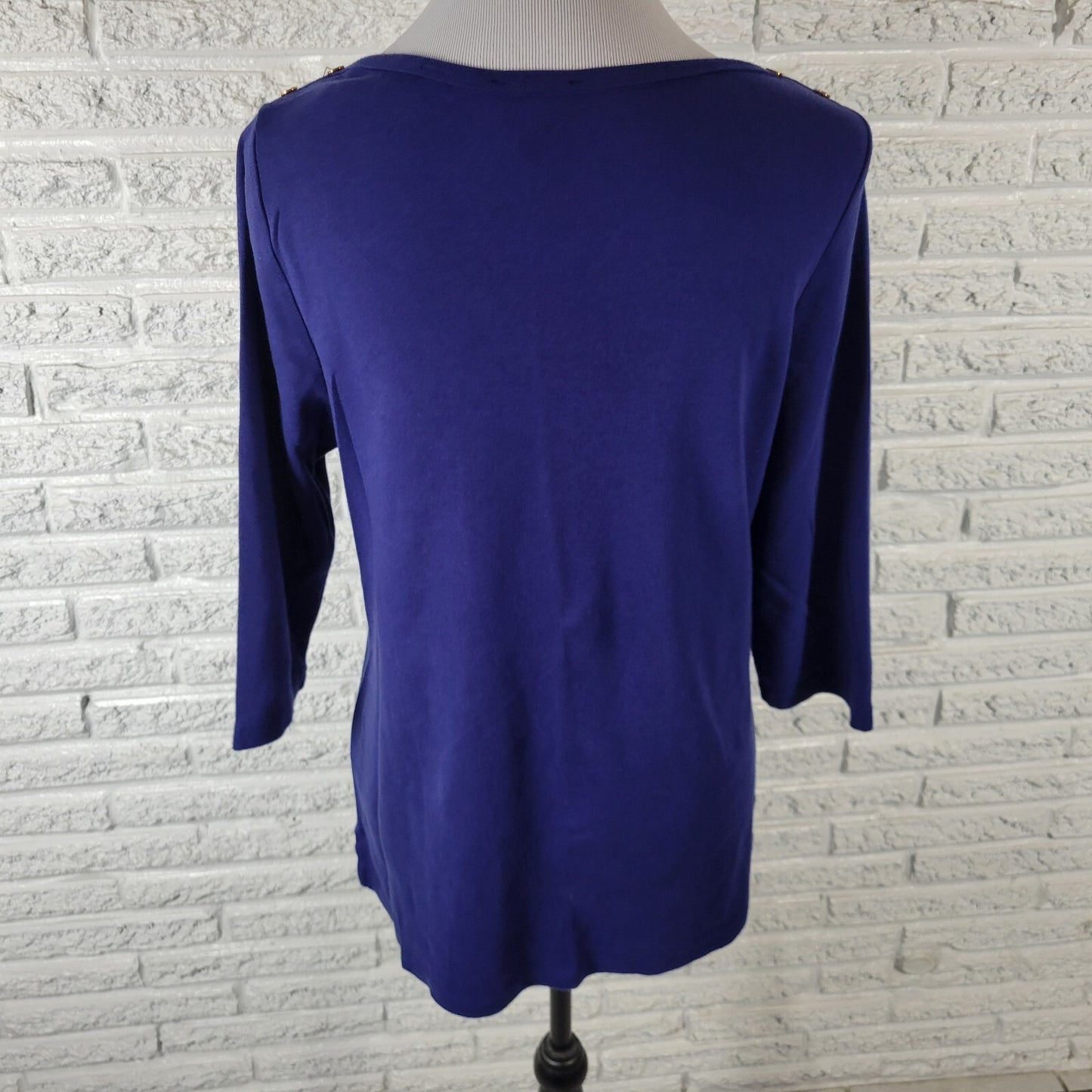 Carole Little Womens Top 1X Plus 3/4 Sleeve Blue Cotton Casual Deco Buttons