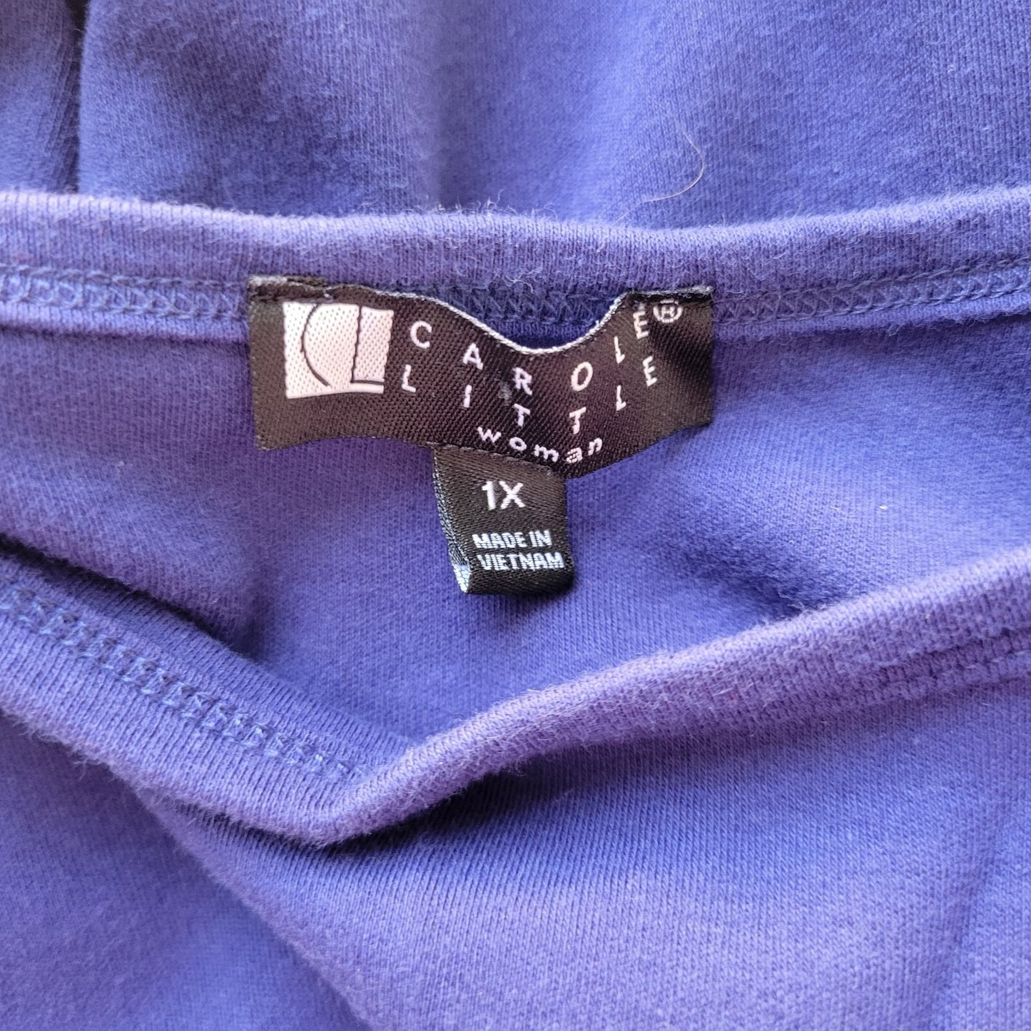 Carole Little Womens Top 1X Plus 3/4 Sleeve Blue Cotton Casual Deco Buttons