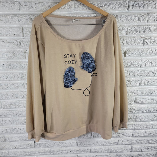 Cato Est 1946 Womens Sweatshirt 22W 24W Plus Beige 3D Mittens Stay Cozy Metallic