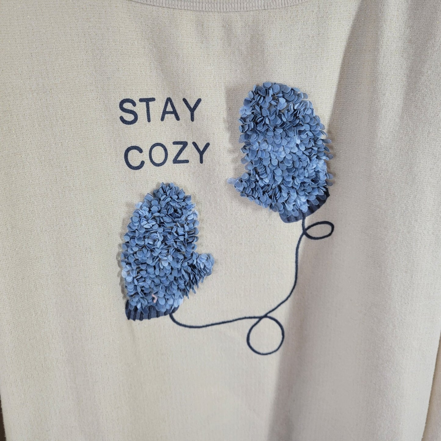 Cato Est 1946 Womens Sweatshirt 22W 24W Plus Beige 3D Mittens Stay Cozy Metallic