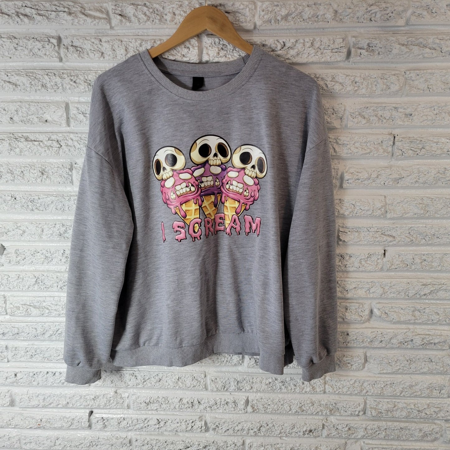 Shein Curve Womens Sweatshirt 2XL Plus I Scream for Ice Cream Skull Activewear