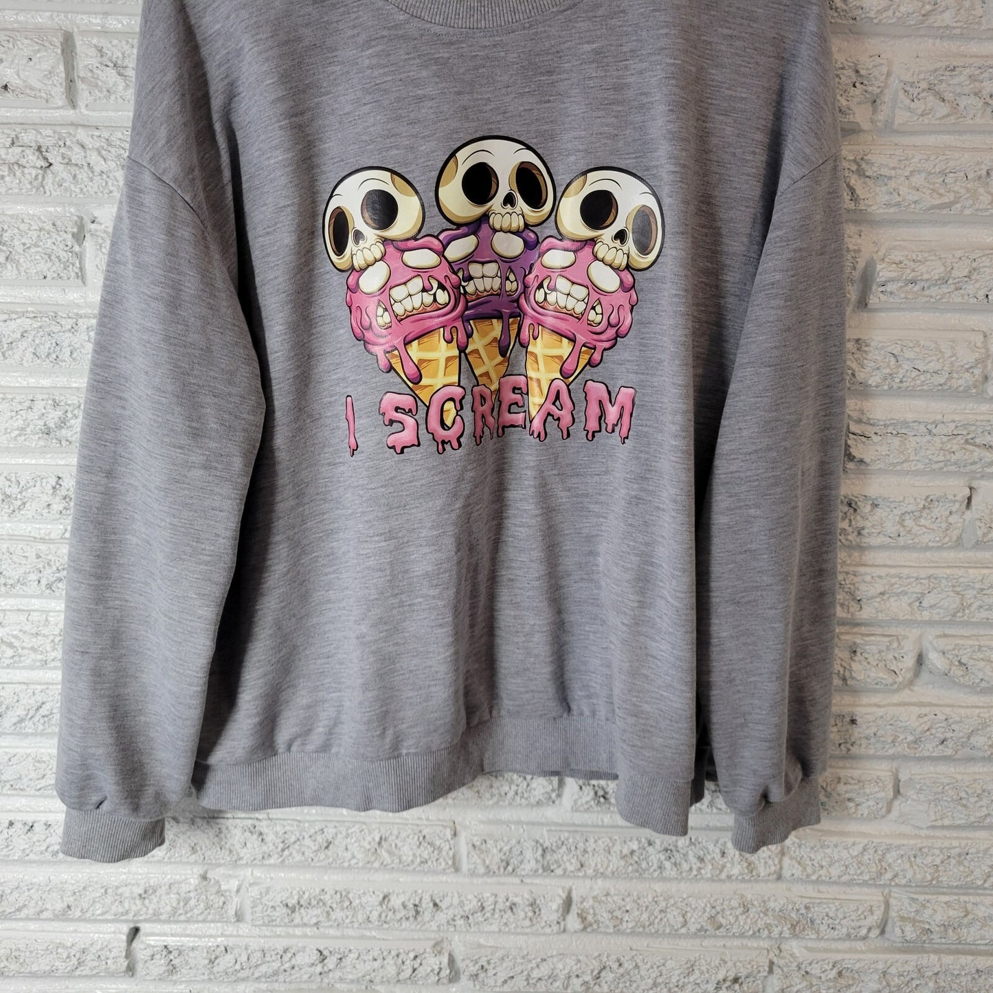 Shein Curve Womens Sweatshirt 2XL Plus I Scream for Ice Cream Skull Activewear
