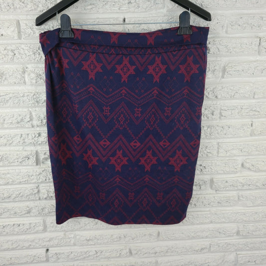 LuLaRoe Plus Size 3XL Red Blue Geometric Tribal Pencil Skirt Draped Stretch