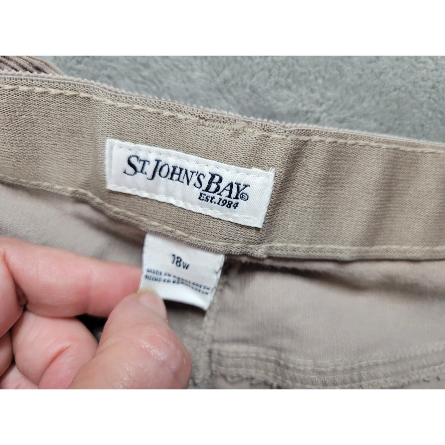 St Johns Bay Womens Jeans 18W Plus Boot Cut Beige Corduroy Elastic Waist Zip Fly