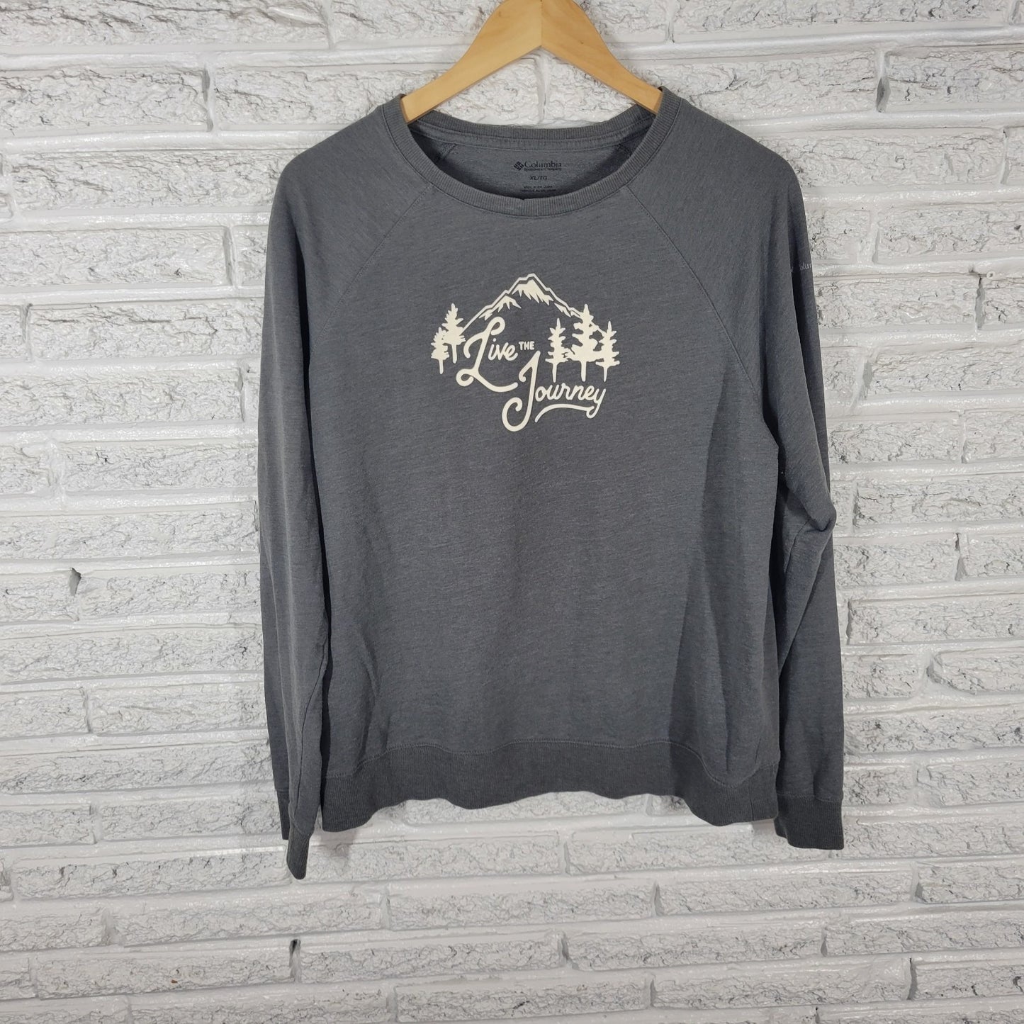 Columbia Women Top Extra Large XL Sweatshirt Gray Live the Journey Raglan Sleeve