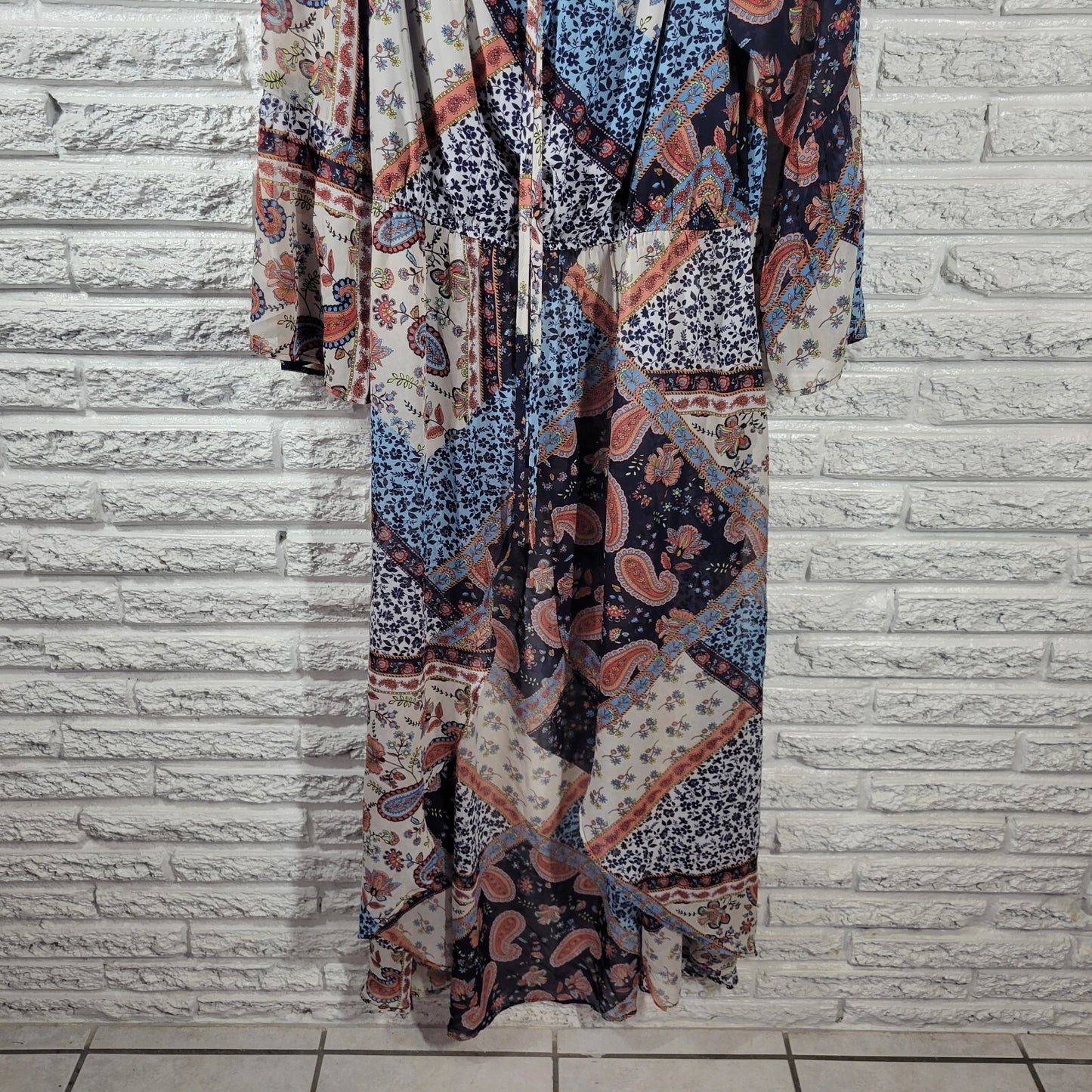 Venus Women Dress 18 Plus Overlay Blue Paisley Sheer Split Front On Off Shoulder