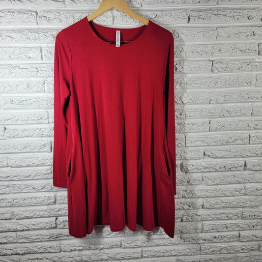 Zenana Premium Womens Dress Extra Large Mini Long Sleeve Red Poly Blend Casual