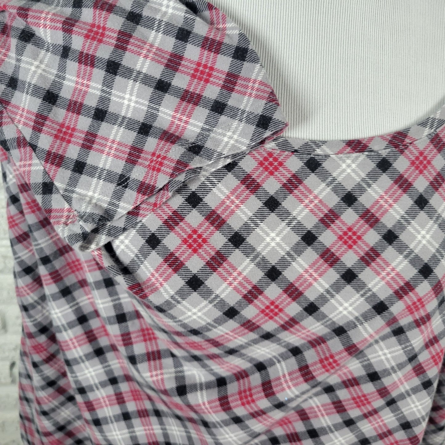 Catherines Womens Top 1X Plus 3/4 Sleeve Gray Red Plaid Casual Cotton Blend