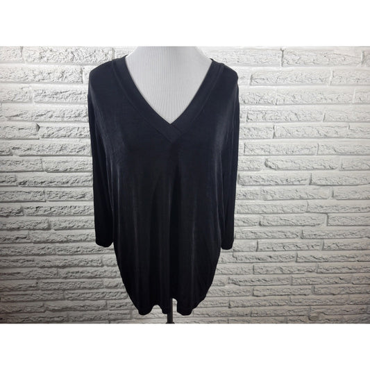 Slinky Brand Women Top 1X Plus Tunic 3/4 Sleeve Black Acetate Travel Knit Office