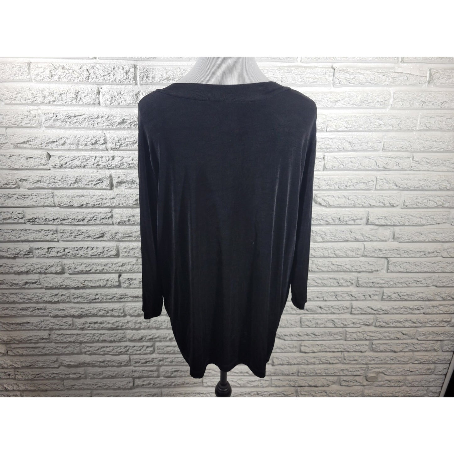 Slinky Brand Women Top 1X Plus Tunic 3/4 Sleeve Black Acetate Travel Knit Office