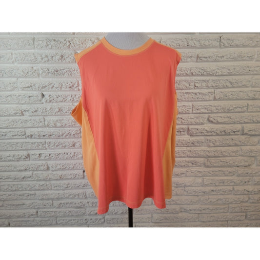Lands End Women Top 3X Plus Sleeveless Athletic Polyester Crew Neck Orange Pink