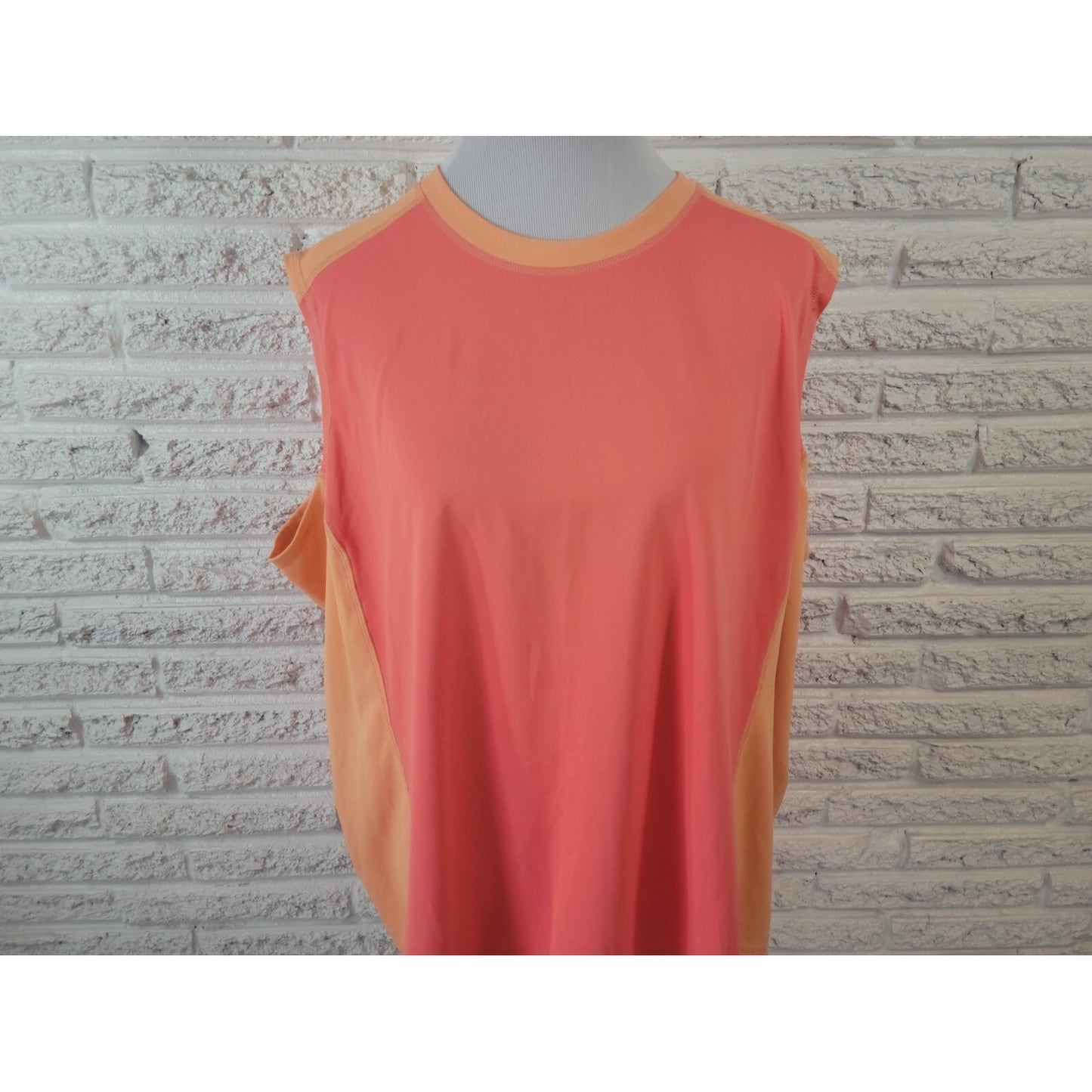 Lands End Women Top 3X Plus Sleeveless Athletic Polyester Crew Neck Orange Pink