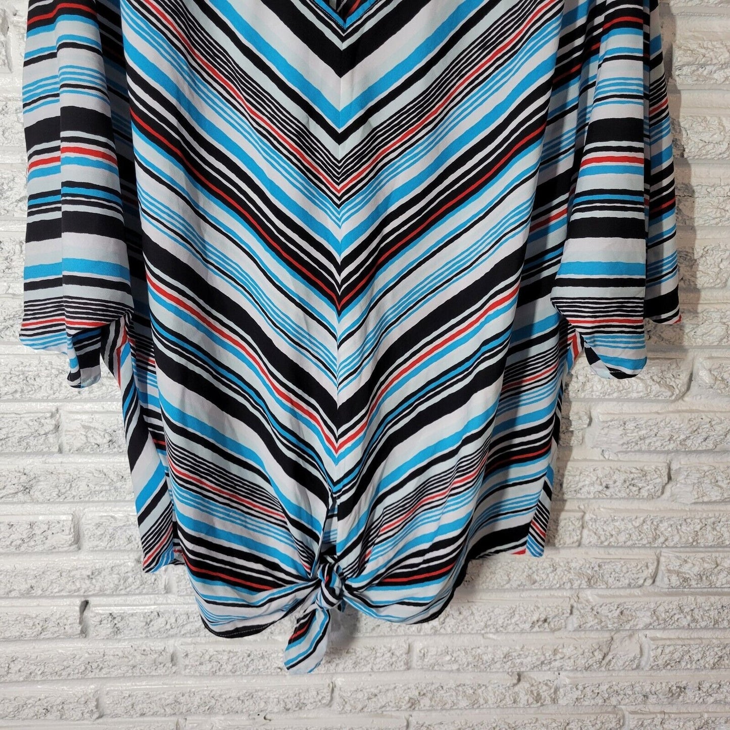 Jones New York Signature Womens Top 3X Dolman Sleeve Blue Red Stripe Lightweight