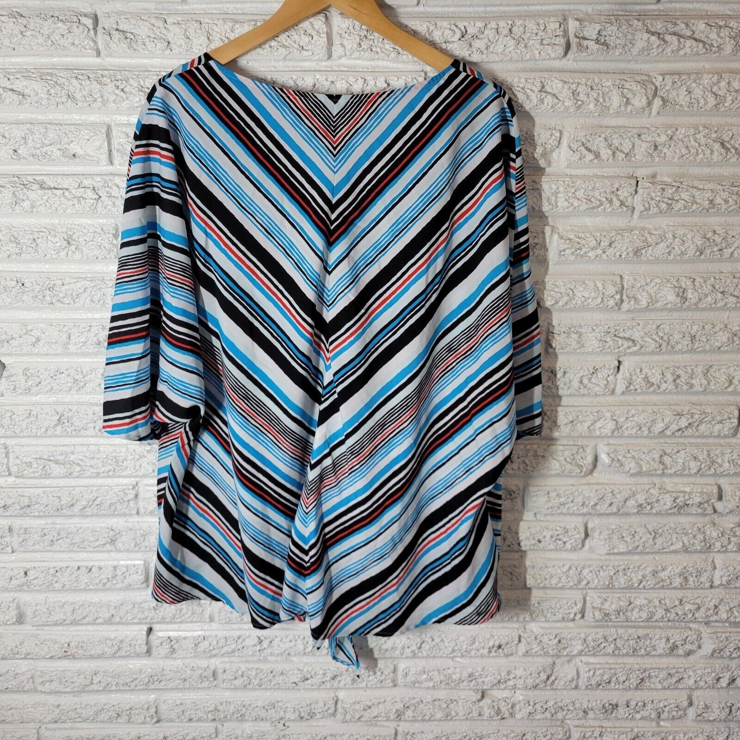 Jones New York Signature Womens Top 3X Dolman Sleeve Blue Red Stripe Lightweight