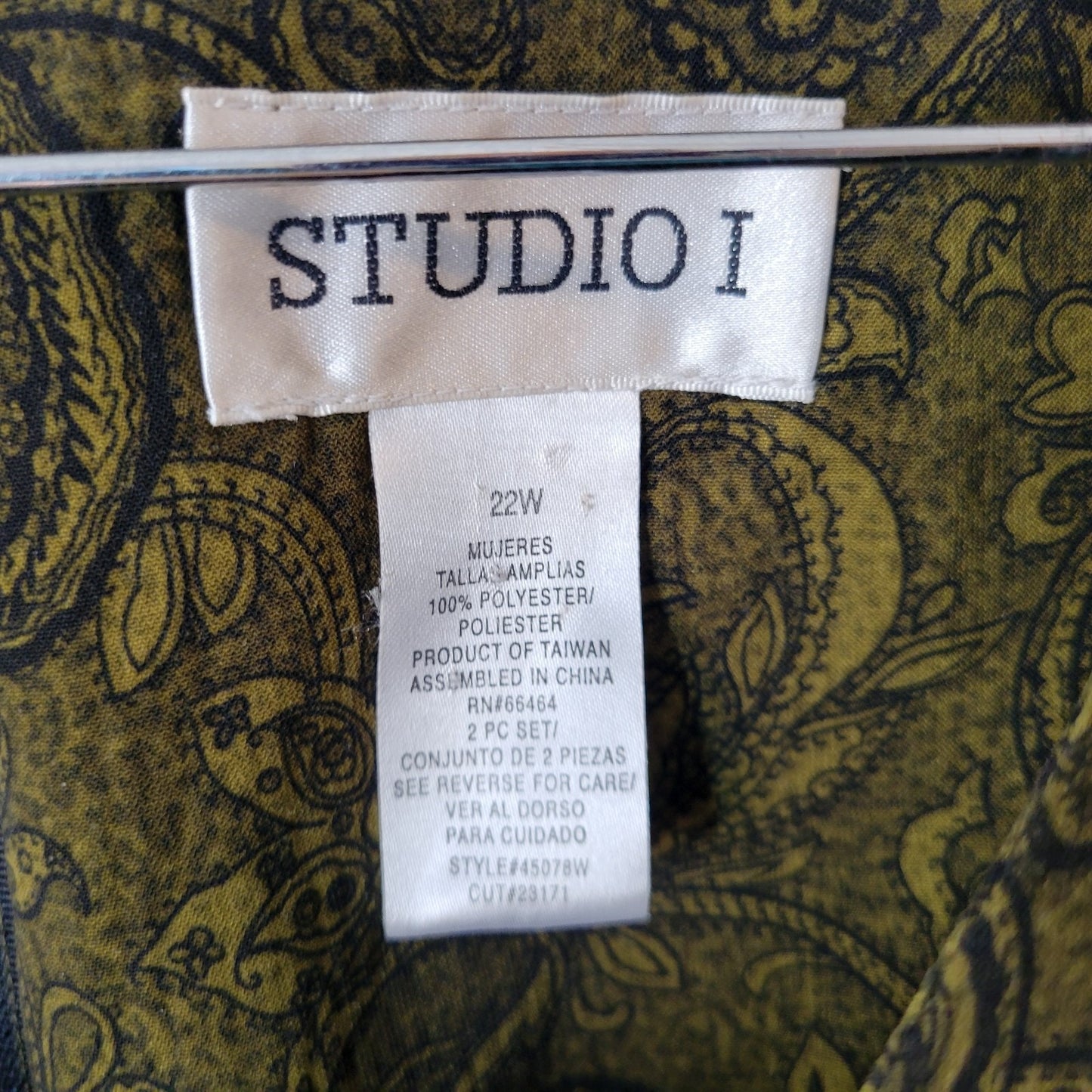 Studio I Womens Dress 22W Plus Shift Midi Sleeveless Green Paisley Zip Career