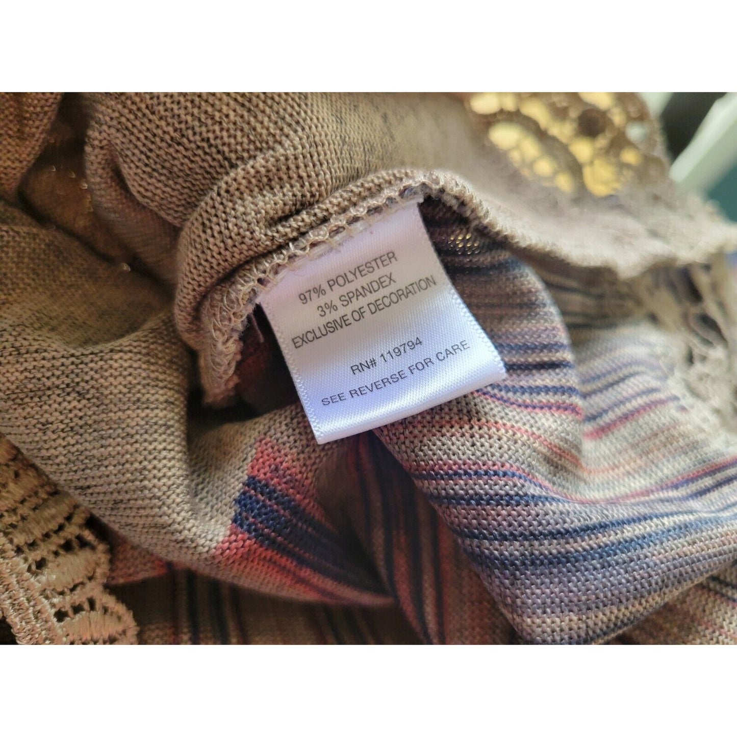 Live Let Live Womens Top Extra Large Tunic Lace Hem Asymmetric Brown Stripe