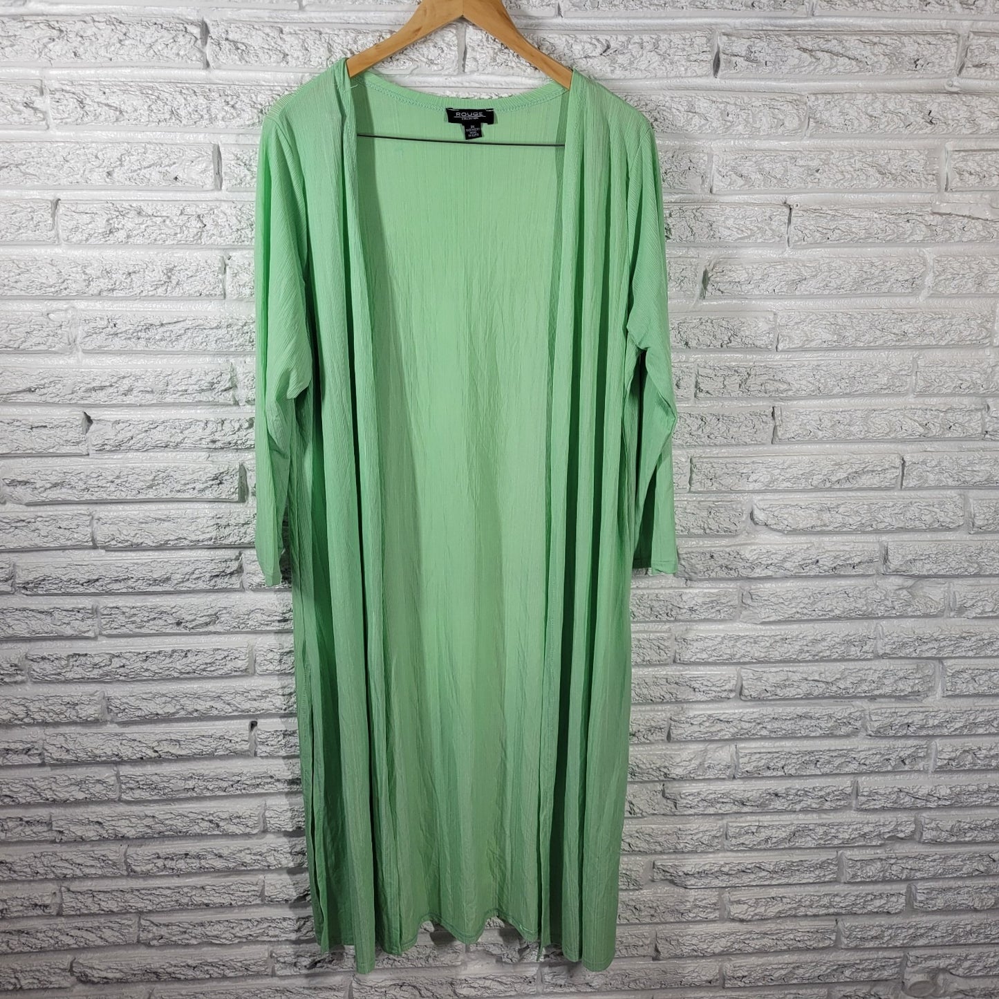 Rouge Womens Top 3X Plus Cardigan Open Duster Knit Green Lightweight Poly Blend