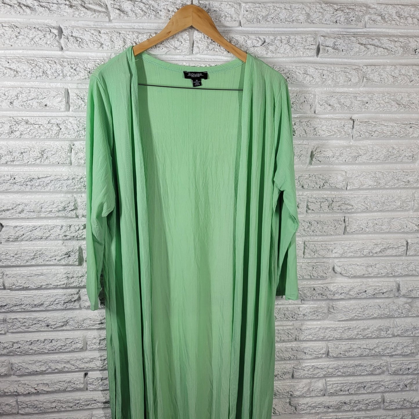 Rouge Womens Top 3X Plus Cardigan Open Duster Knit Green Lightweight Poly Blend