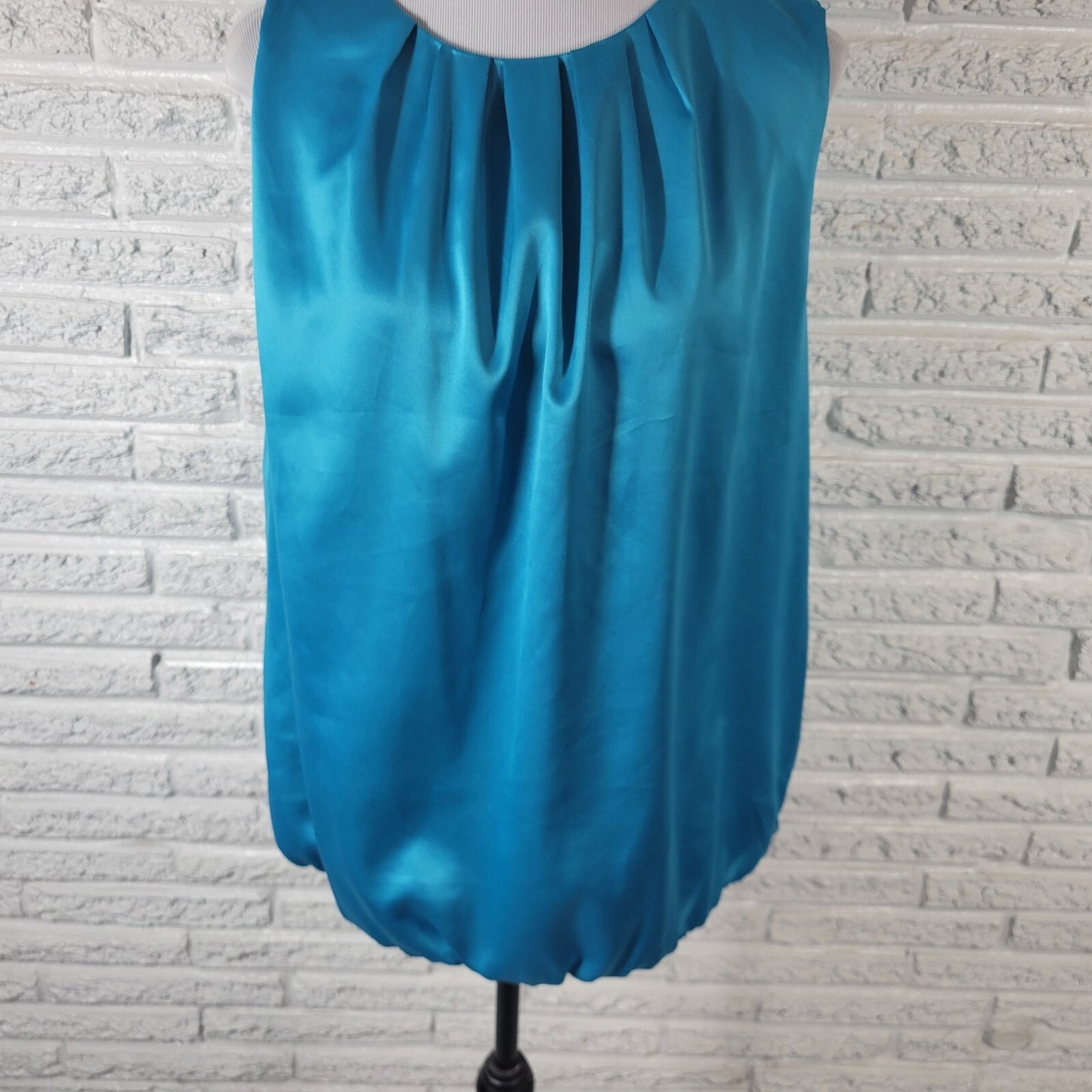 LIz Claiborne Womens Top XL Sleeveless Blue Satin Back Zip Pleated Office Lined