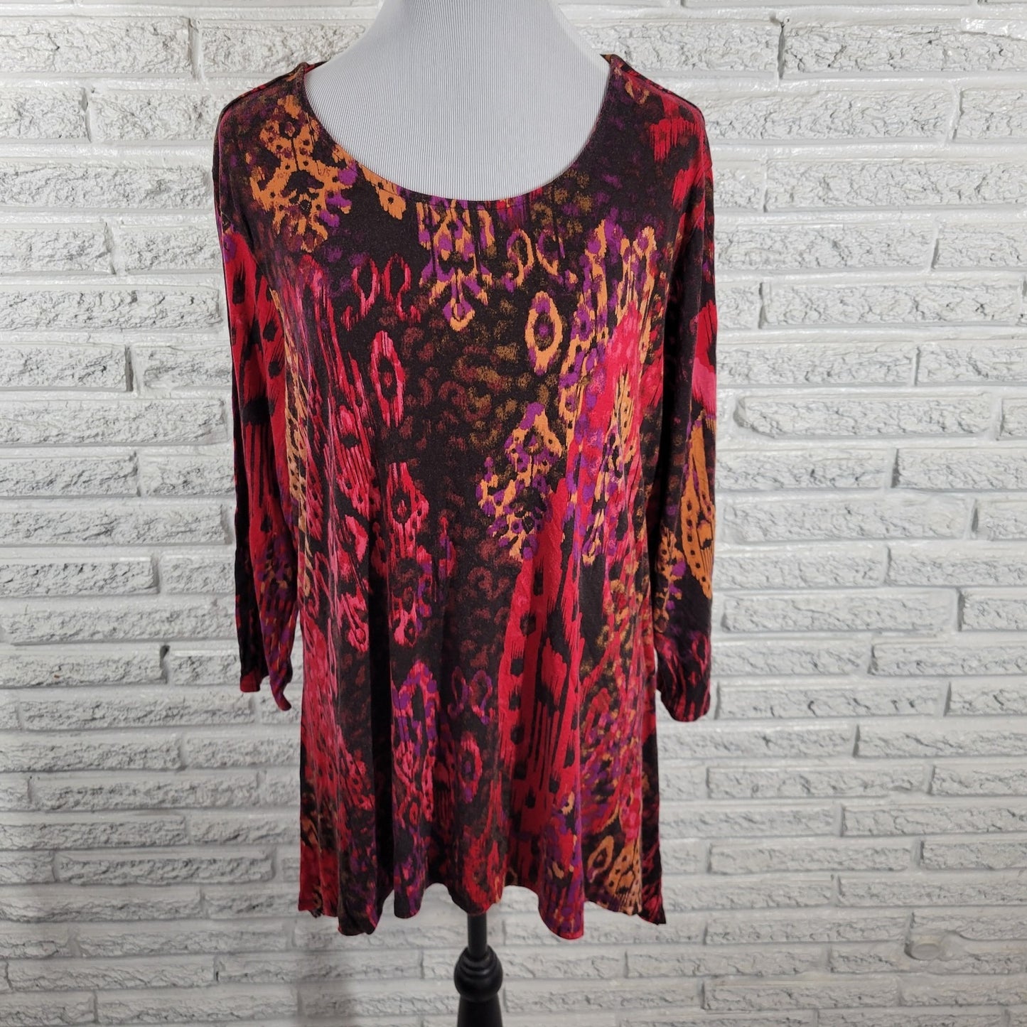 Ruby Rd Womens Top 1X Plus 3/4 Sleeve Pink Brown Watercolor Asymmetric Casual
