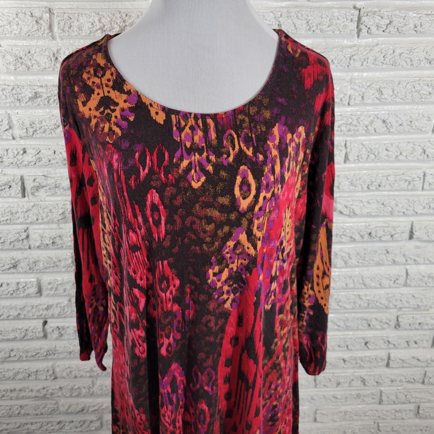 Ruby Rd Womens Top 1X Plus 3/4 Sleeve Pink Brown Watercolor Asymmetric Casual