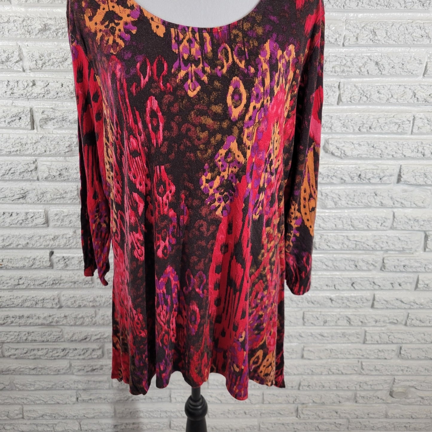 Ruby Rd Womens Top 1X Plus 3/4 Sleeve Pink Brown Watercolor Asymmetric Casual